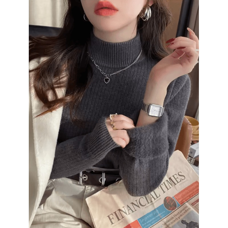 Womens Winter Turtleneck Sweater 2025 Retro Velvet Lined Thermal Knit Pullover 1