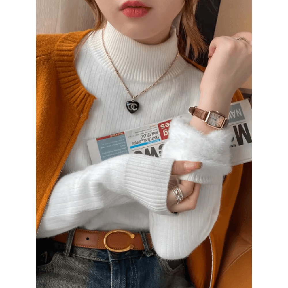 Womens Winter Turtleneck Sweater 2025 Retro Velvet Lined Thermal Knit Pullover 5