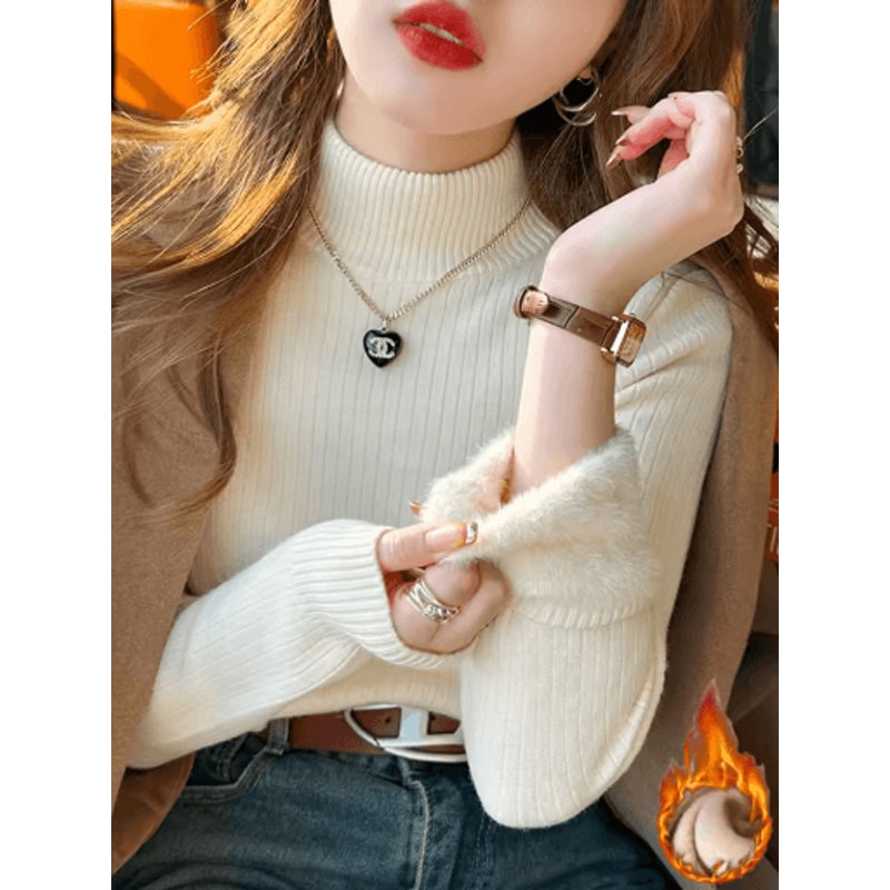 Womens Winter Turtleneck Sweater 2025 Retro Velvet Lined Thermal Knit Pullover 7