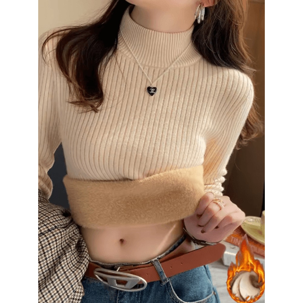 Womens Winter Turtleneck Sweater 2025 Retro Velvet Lined Thermal Knit Pullover 0