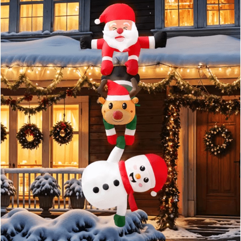 24M Inflatable Christmas Climbing Santa With Reindeer Snowman LED Outdoor Holiday Decor 6