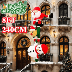 2.4m inflatable christmas climbing santa with reindeer snowman led outdoor holiday decor