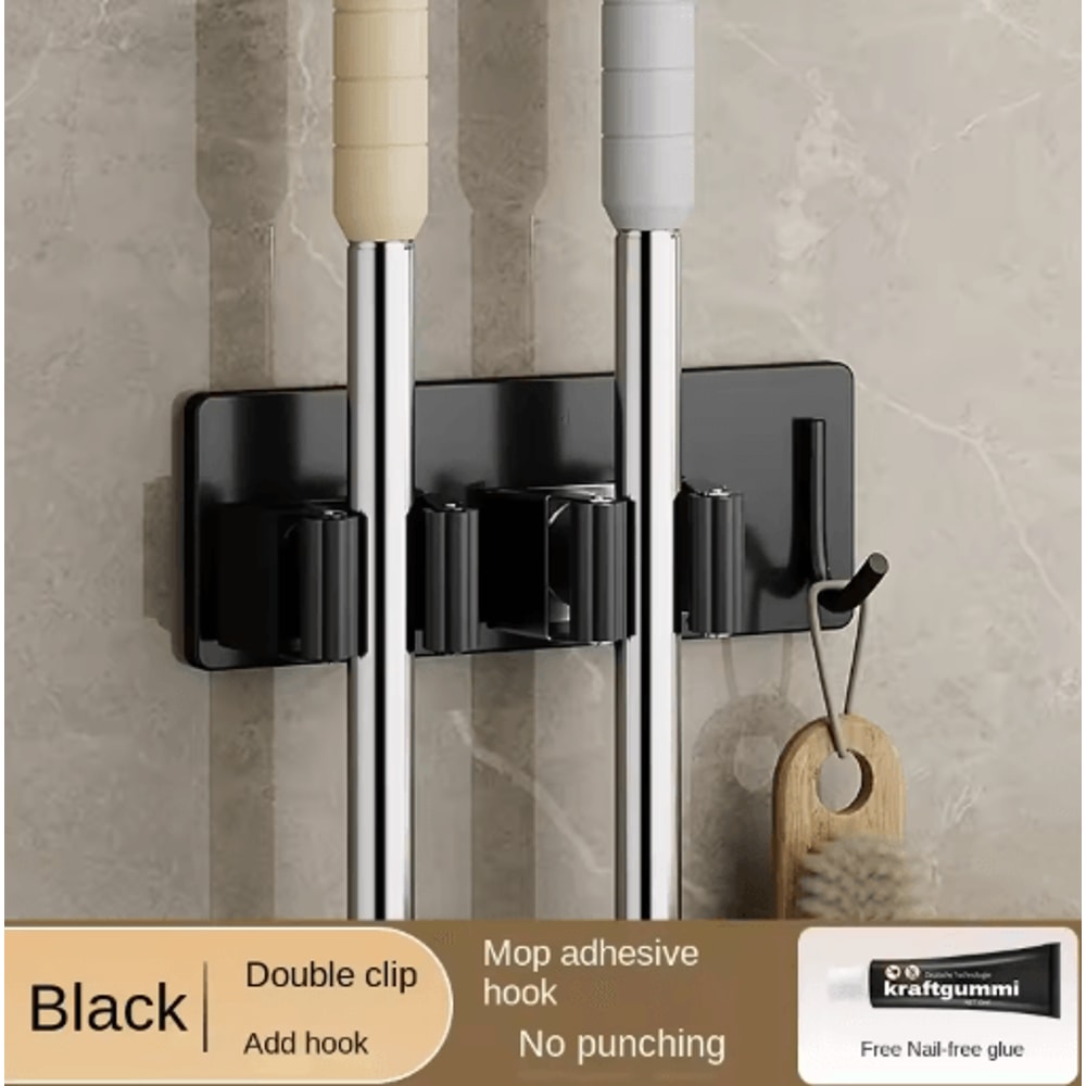 Non Perforated Stainless Steel Mop Holder Wall Mounted Broom Mop Clamp Hook 1