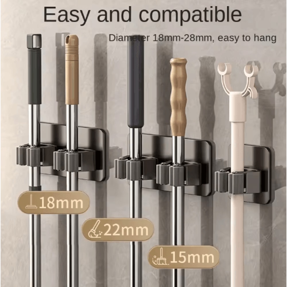 Non Perforated Stainless Steel Mop Holder Wall Mounted Broom Mop Clamp Hook 10