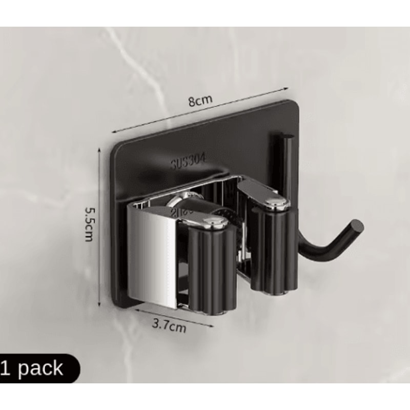Non Perforated Stainless Steel Mop Holder Wall Mounted Broom Mop Clamp Hook 2
