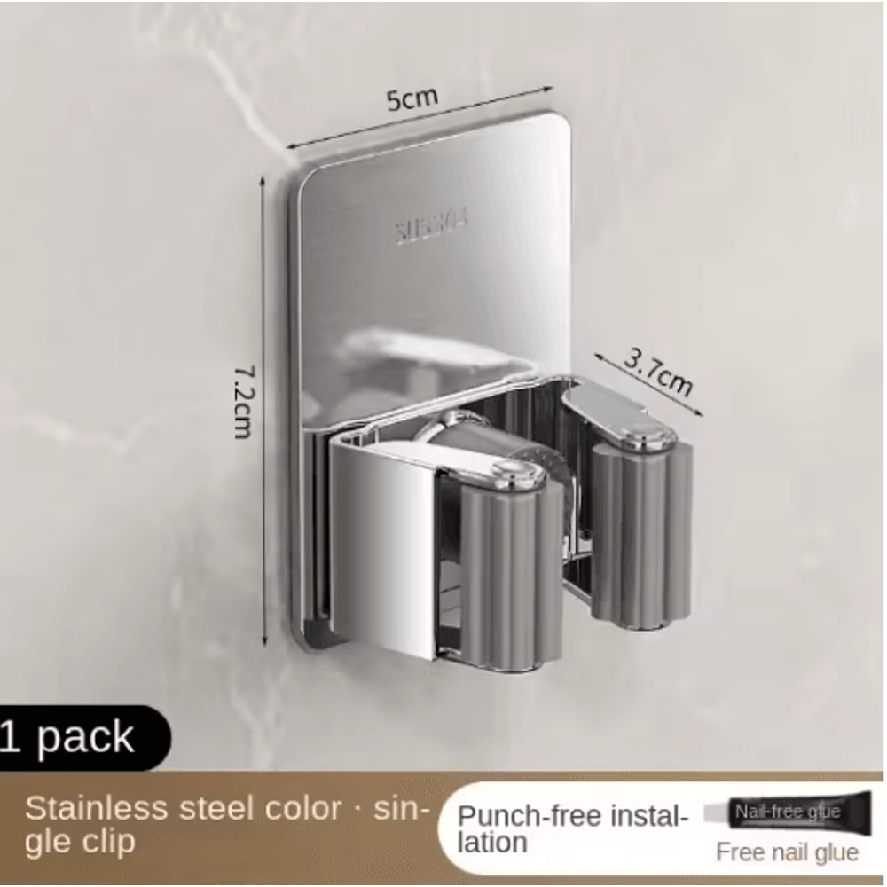 Non Perforated Stainless Steel Mop Holder Wall Mounted Broom Mop Clamp Hook 7