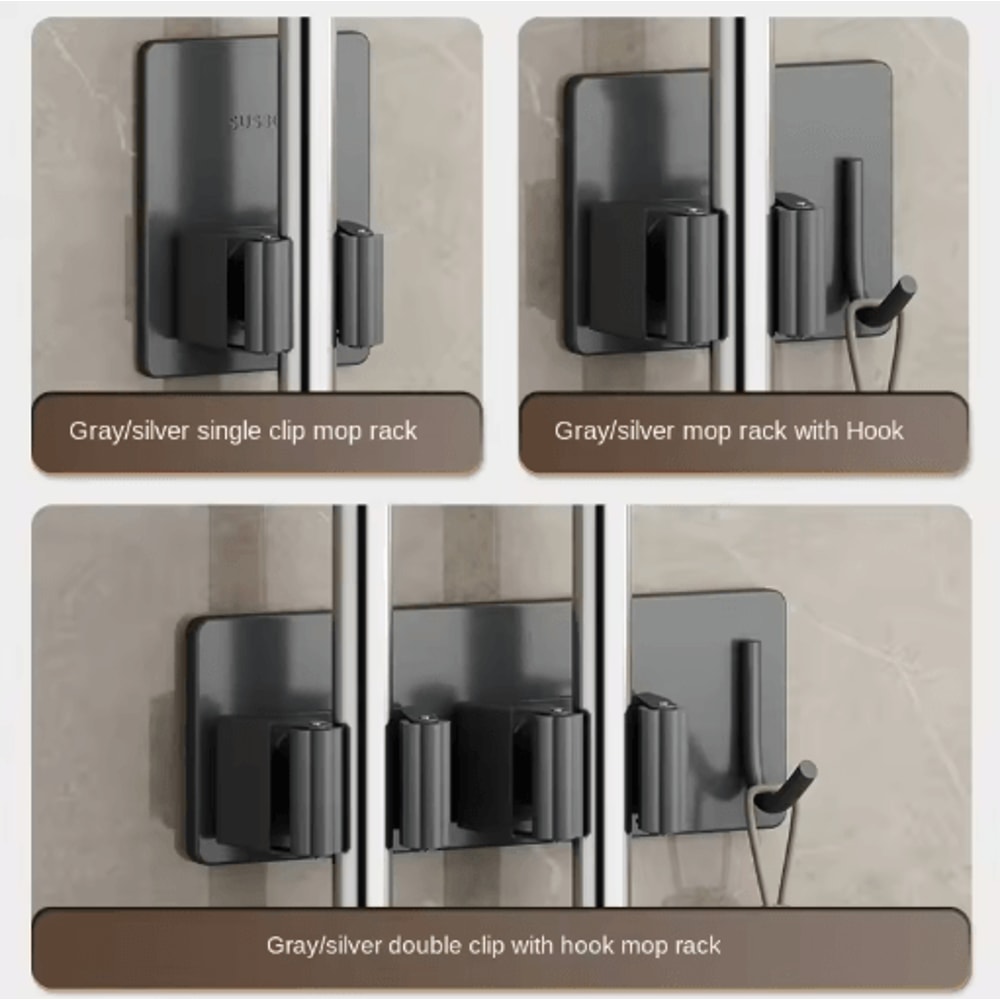 Non Perforated Stainless Steel Mop Holder Wall Mounted Broom Mop Clamp Hook 8