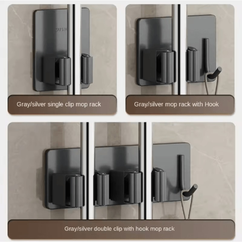 Non Perforated Stainless Steel Mop Holder Wall Mounted Broom Mop Clamp Hook 8