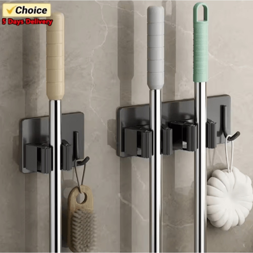 Non Perforated Stainless Steel Mop Holder Wall Mounted Broom Mop Clamp Hook 0