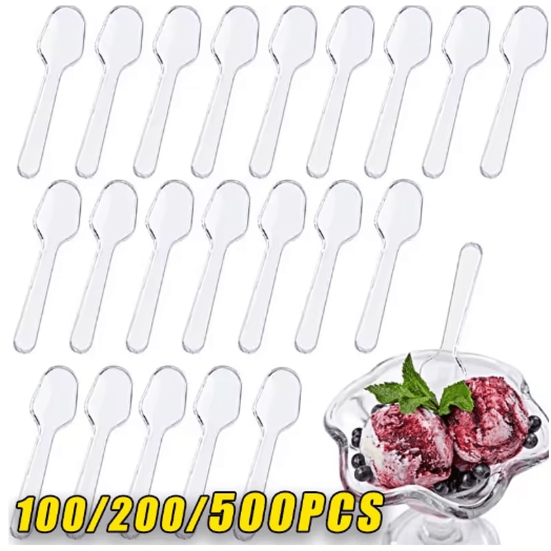 Disposable Mini Wooden Ice Cream Spoons 100 500 PCS Dessert Scoops For Parties Events 0