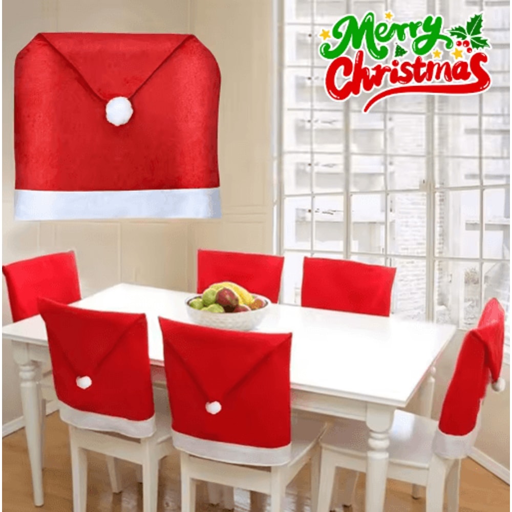 Red Santa Hat Christmas Chair Covers Stretchable Dining Chair Slipcovers For Holiday Decor 0