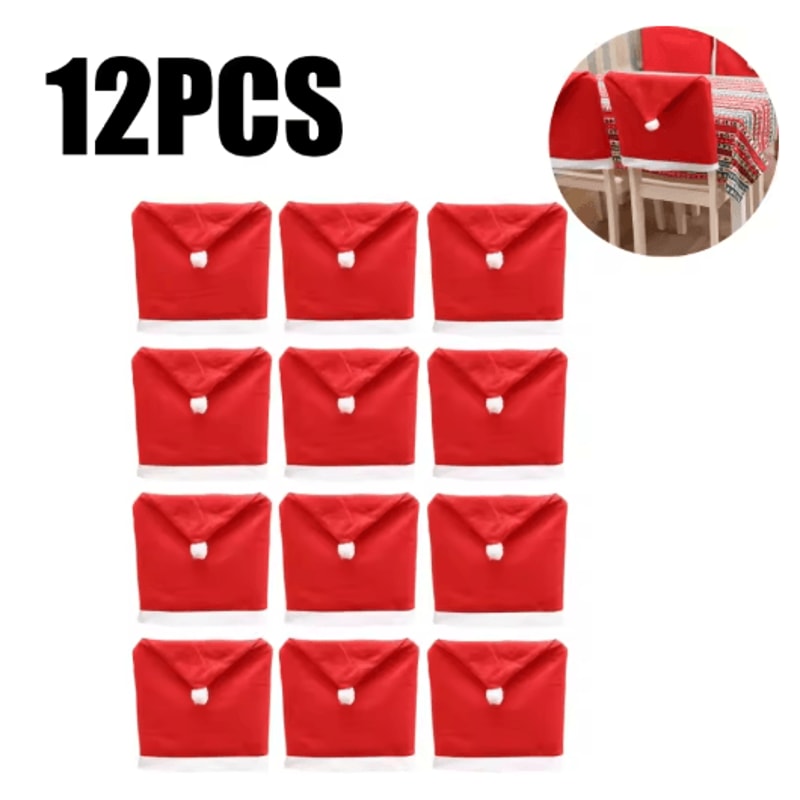 Red Santa Hat Christmas Chair Covers Stretchable Dining Chair Slipcovers For Holiday Decor 2