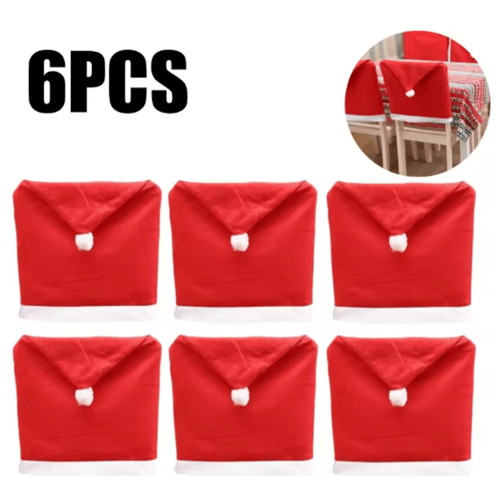 Red Santa Hat Christmas Chair Covers Stretchable Dining Chair Slipcovers For Holiday Decor 3