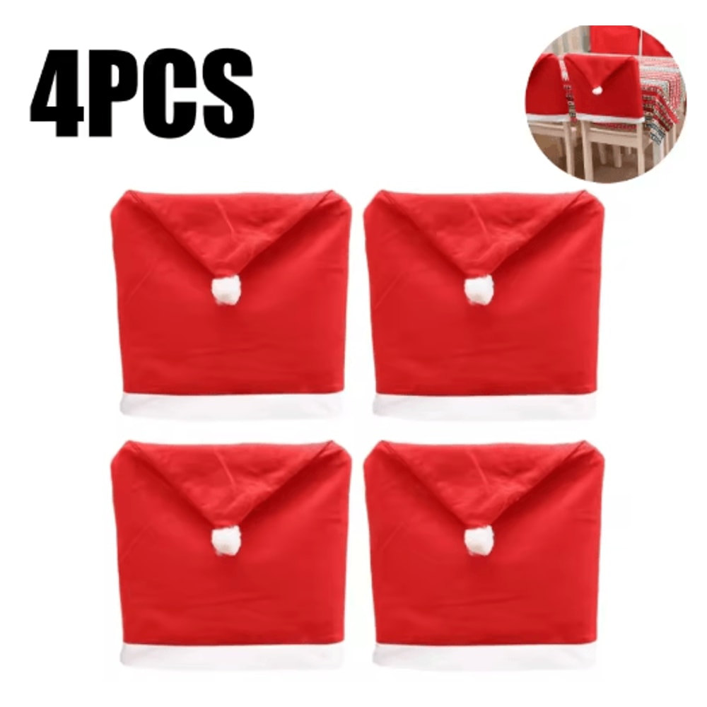Red Santa Hat Christmas Chair Covers Stretchable Dining Chair Slipcovers For Holiday Decor 4