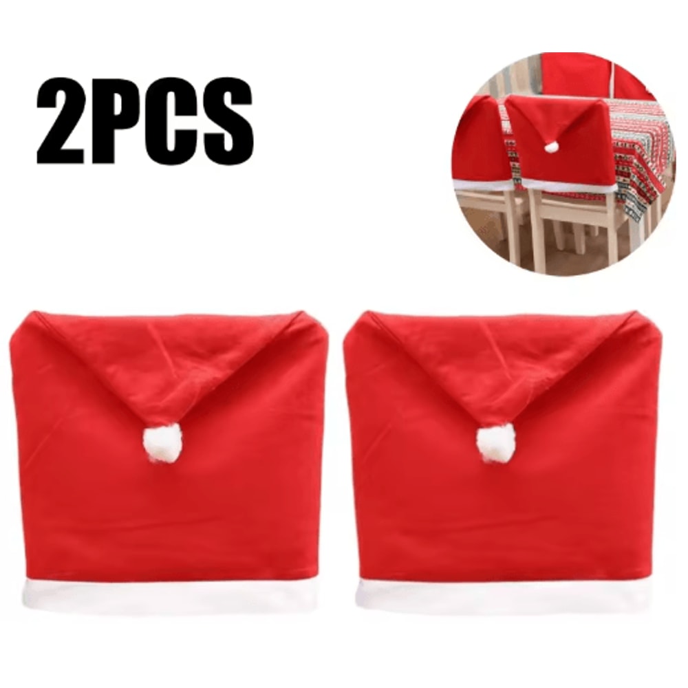 Red Santa Hat Christmas Chair Covers Stretchable Dining Chair Slipcovers For Holiday Decor 5