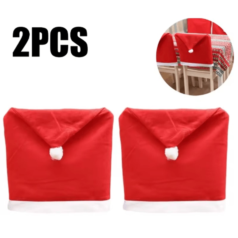 Red Santa Hat Christmas Chair Covers Stretchable Dining Chair Slipcovers For Holiday Decor 5
