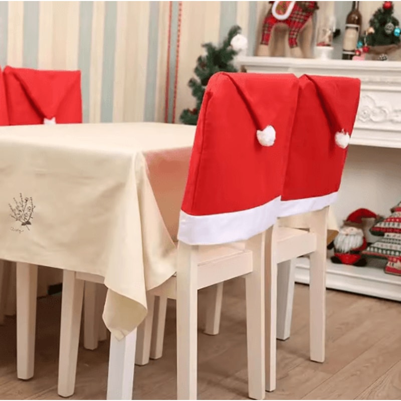Red Santa Hat Christmas Chair Covers Stretchable Dining Chair Slipcovers For Holiday Decor 7