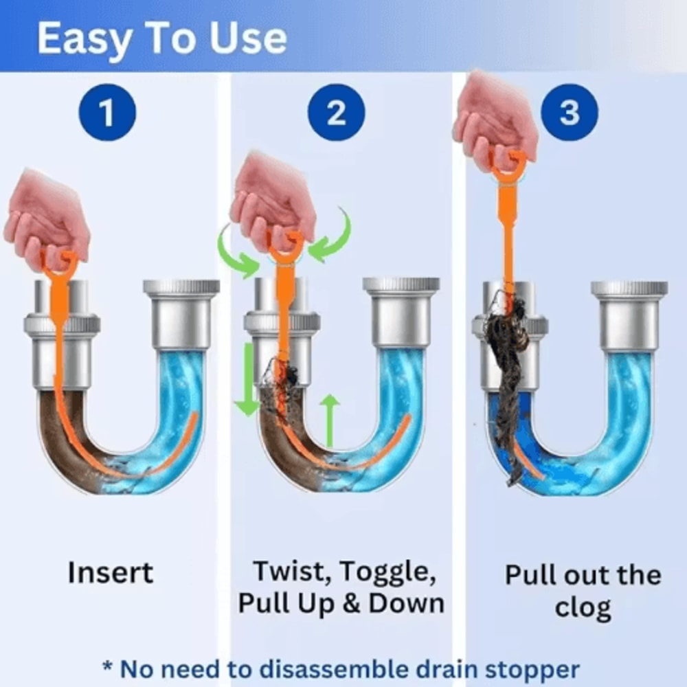 Pipe Dredging Brush Drain Cleaner Tool Bathroom Sink Hair Remover Hook 8