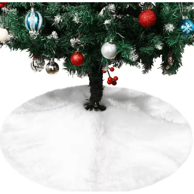 150cm White Plush Christmas Tree Skirt Faux Fur Snowflake Holiday Tree Mat 3
