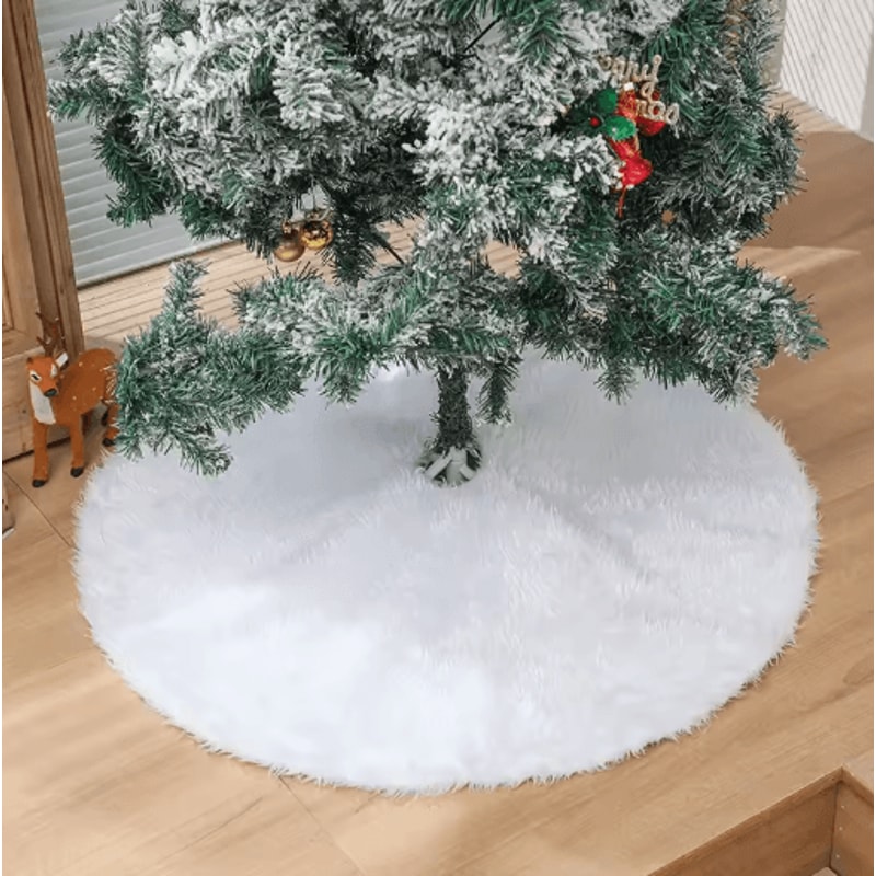 150cm White Plush Christmas Tree Skirt Faux Fur Snowflake Holiday Tree Mat 5