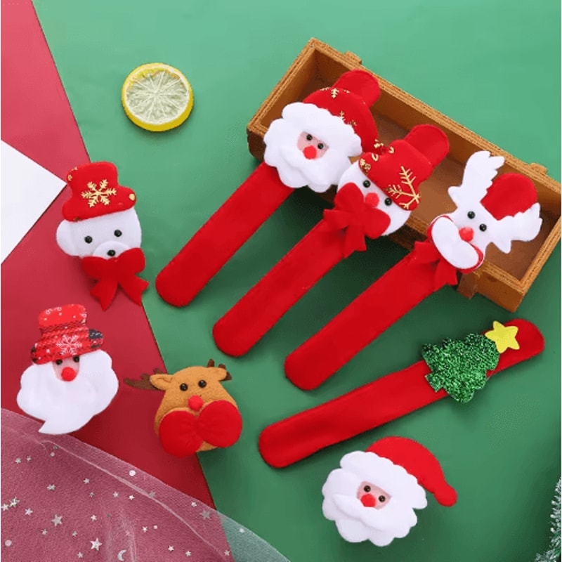 Festive Plush Santa Sleigh Snap Bracelet Light Up Christmas Wristband For Kids 5