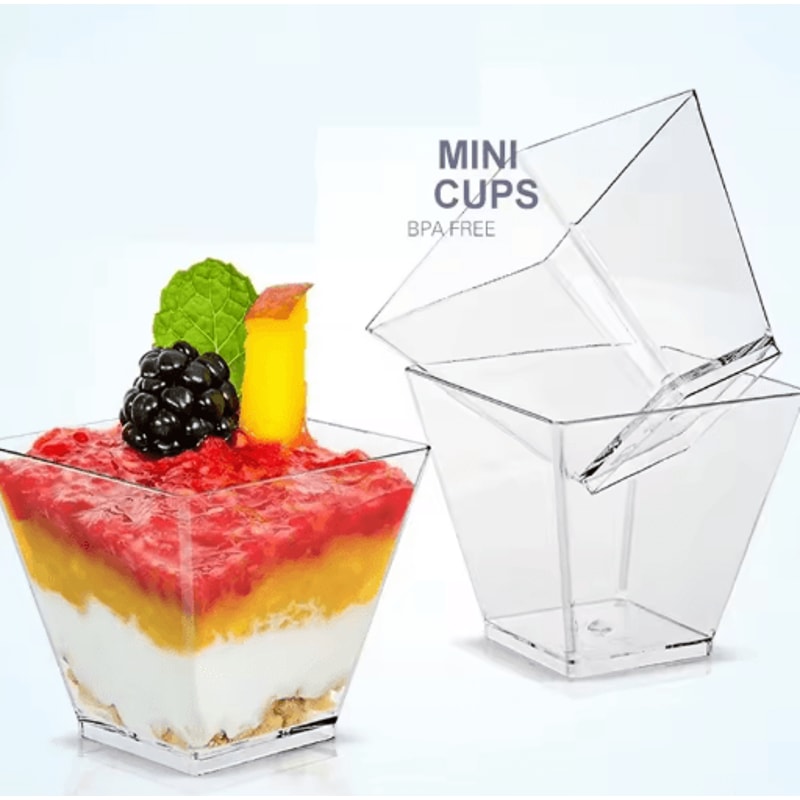 50pcs Disposable Ladder Shaped Dessert Cups Clear Plastic Mousse Pudding Cups 4