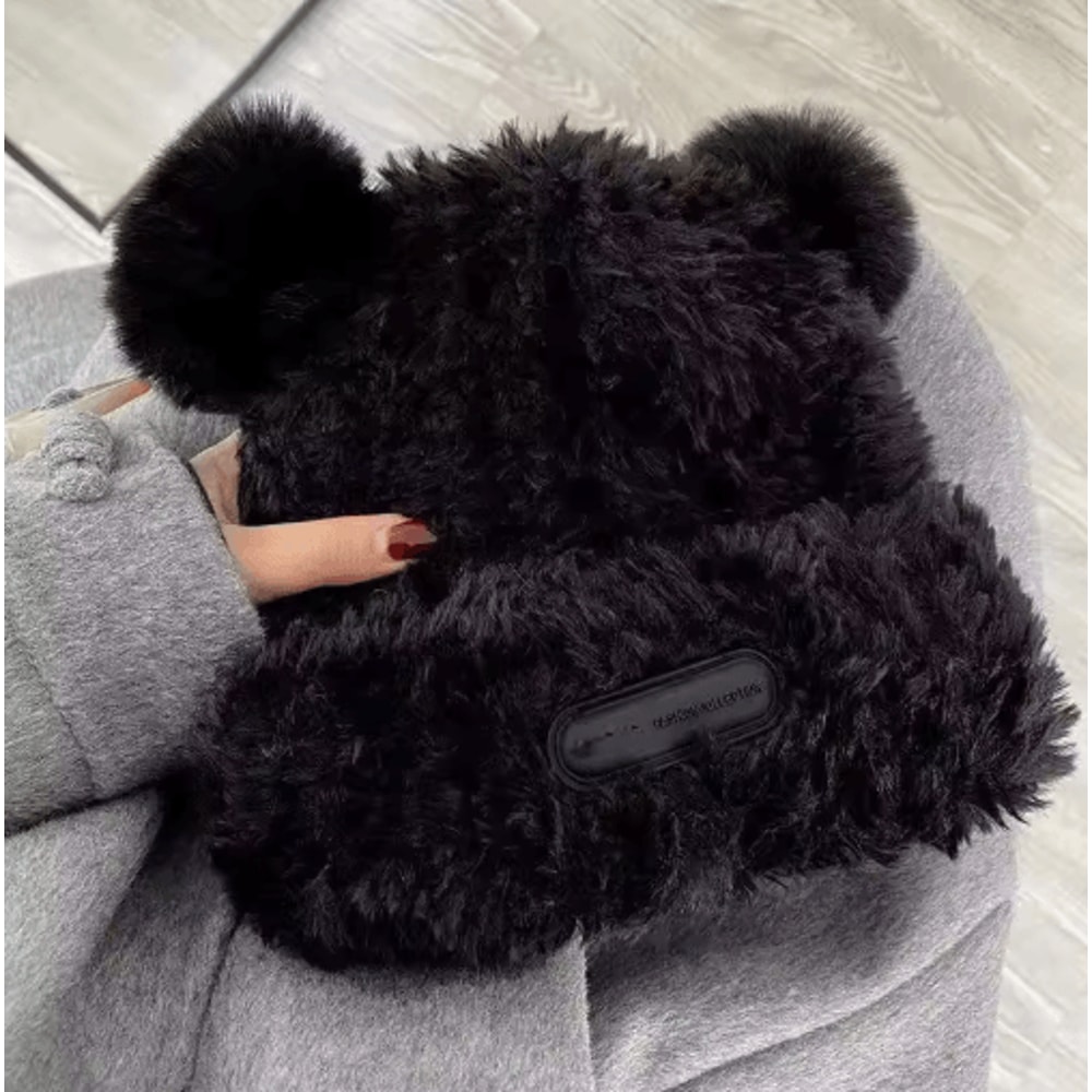 Oversized Fluffy Bear Hat Chunky Knit Fleece Lined Winter Beanie For Women 6