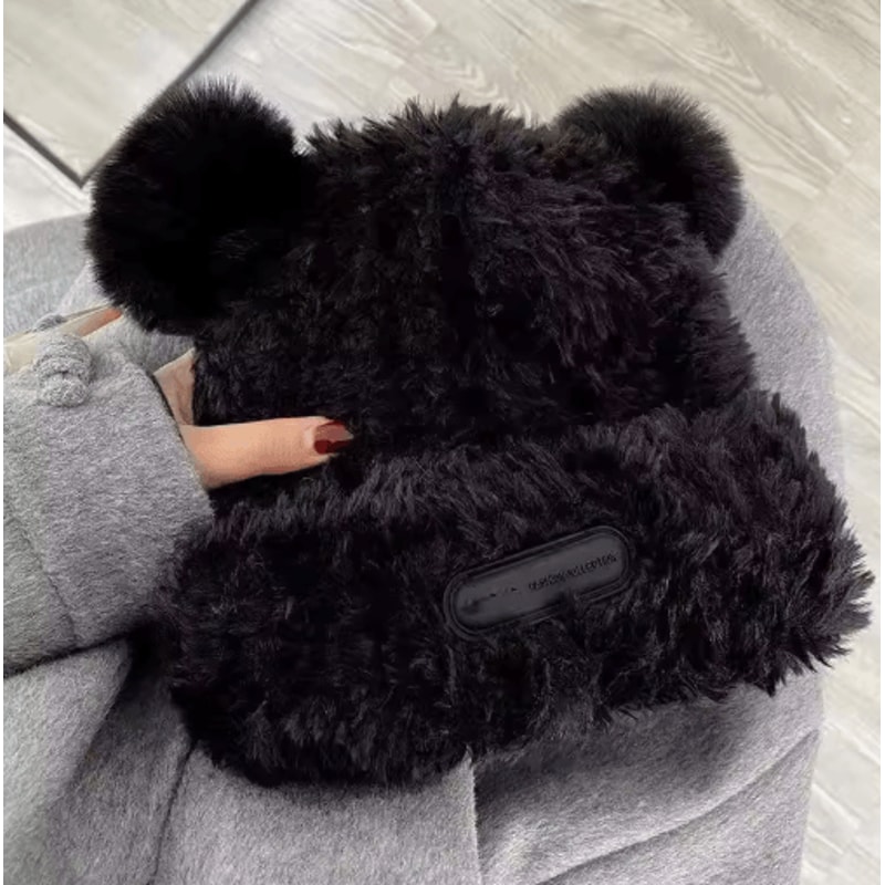Oversized Fluffy Bear Hat Chunky Knit Fleece Lined Winter Beanie For Women 6