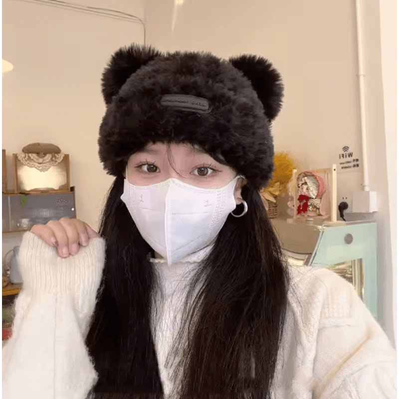 Oversized Fluffy Bear Hat Chunky Knit Fleece Lined Winter Beanie For Women 7