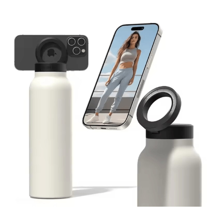 Insulated Sports Water Bottle With Magnetic Phone Holder And Built In Stand 9