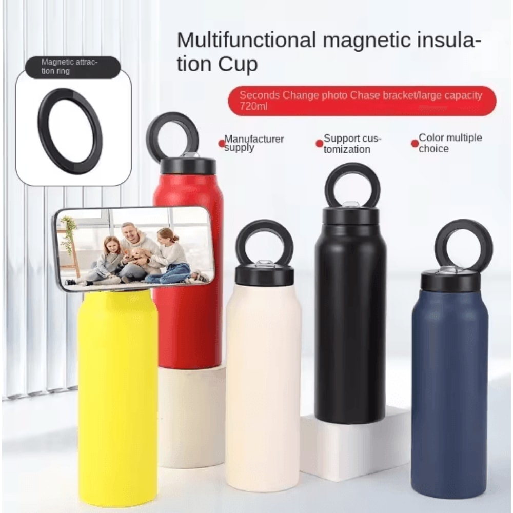 Insulated Sports Water Bottle With Magnetic Phone Holder And Built In Stand 0