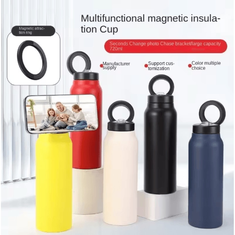 Insulated Sports Water Bottle With Magnetic Phone Holder And Built In Stand 0