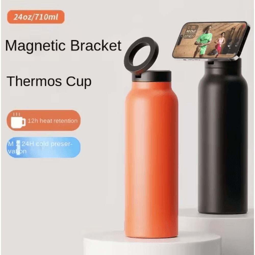 Insulated Sports Water Bottle With Magnetic Phone Holder And Built In Stand 8