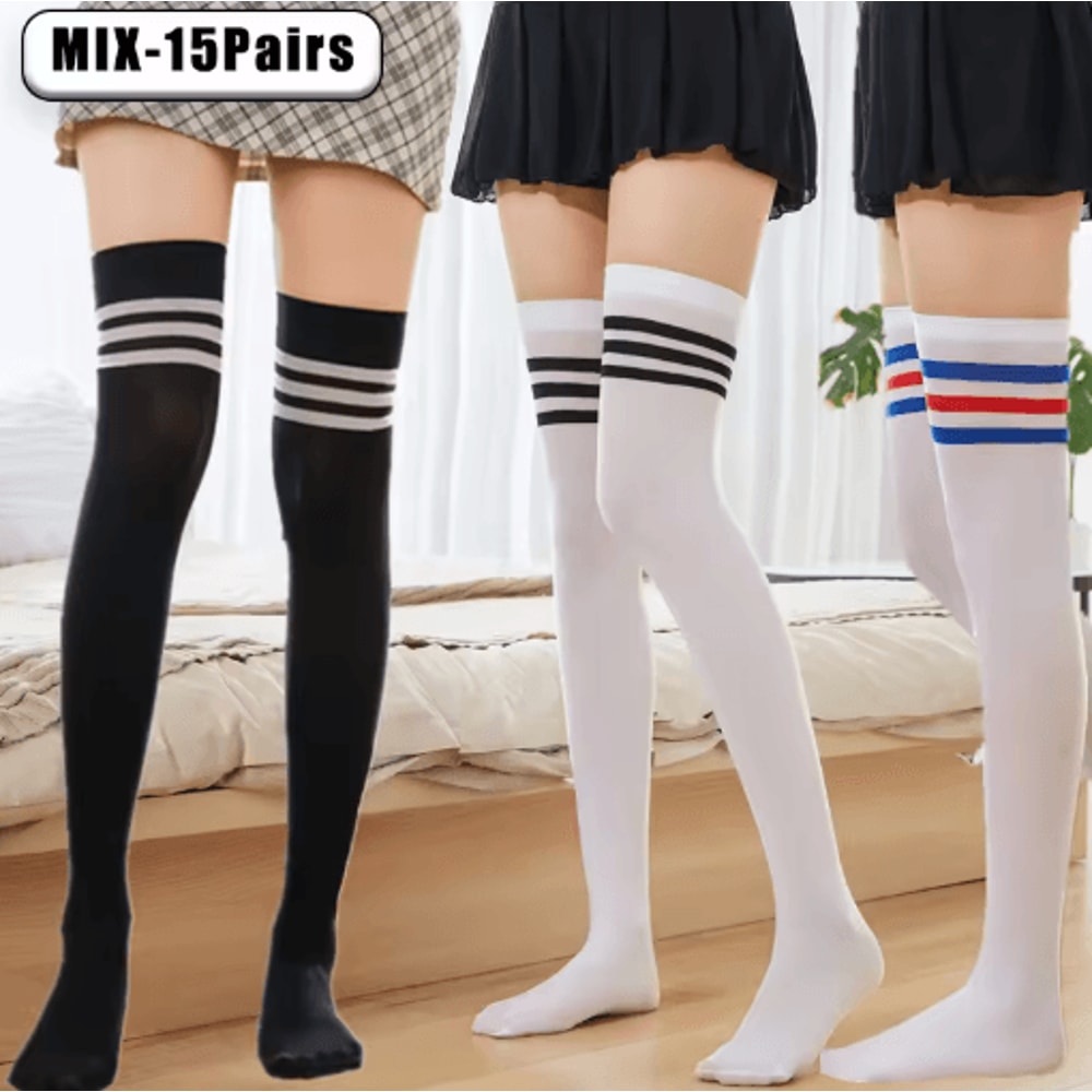 Trendy Striped Thigh High Socks Fashion Sheer Over Knee Leg Warmers 1