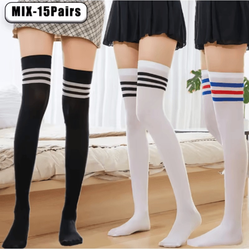 Trendy Striped Thigh High Socks Fashion Sheer Over Knee Leg Warmers 1