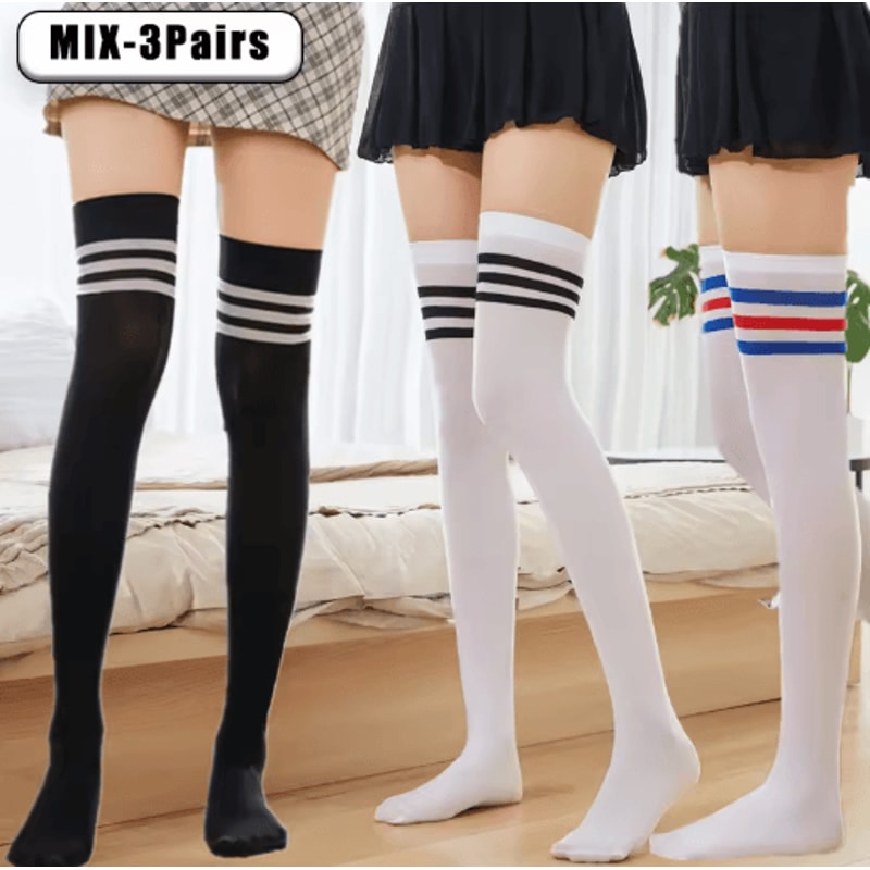 Trendy Striped Thigh High Socks Fashion Sheer Over Knee Leg Warmers 4