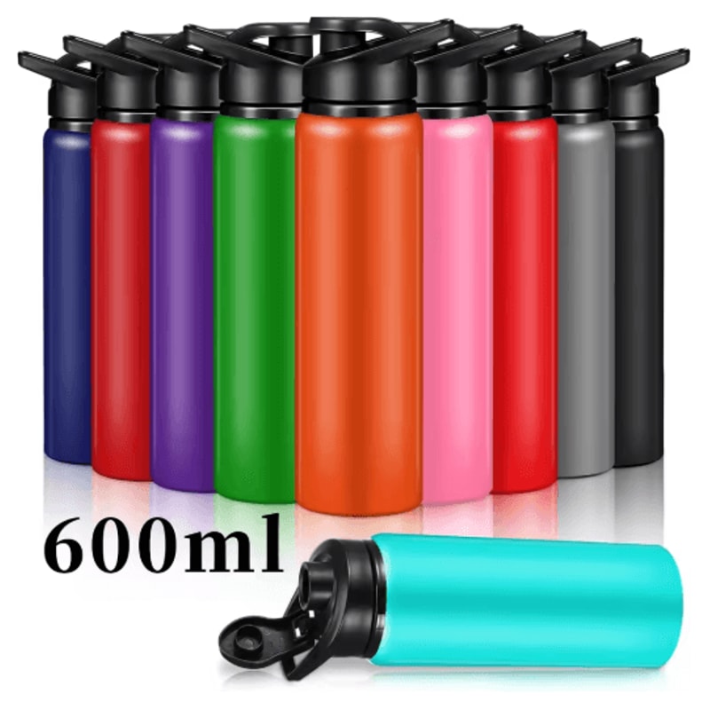 600ml Stainless Steel Sports Water Bottle Leak Proof Durable Outdoor Flask 0