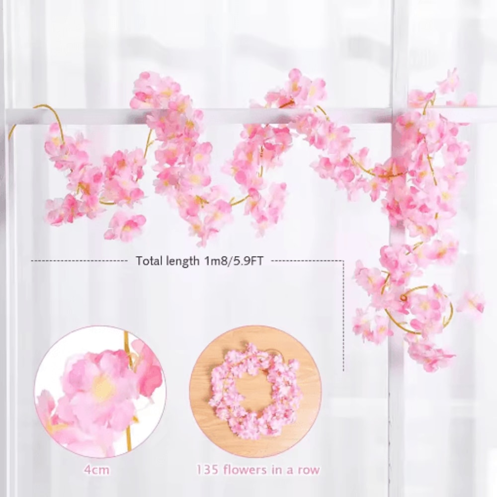 Artificial Pink Sakura Flower Garland Cherry Blossom Vine For Wedding Home Decor 7