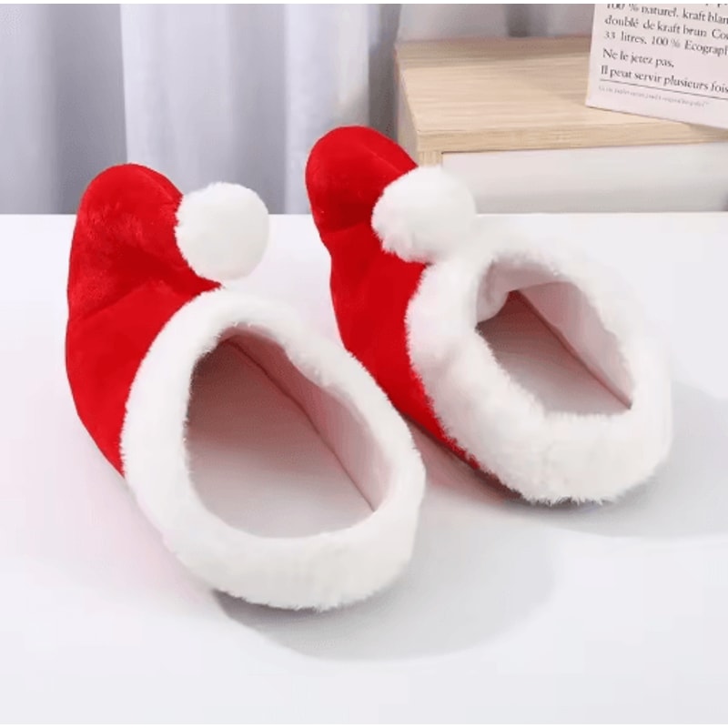 Non Slip Red Plush Christmas Slippers Cozy Santa Elf Holiday House Shoes 2