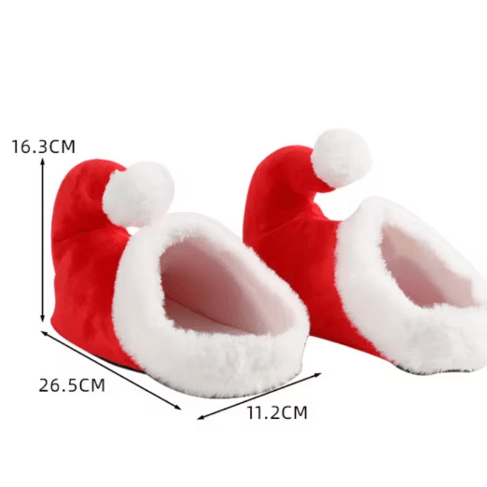 Non Slip Red Plush Christmas Slippers Cozy Santa Elf Holiday House Shoes 3