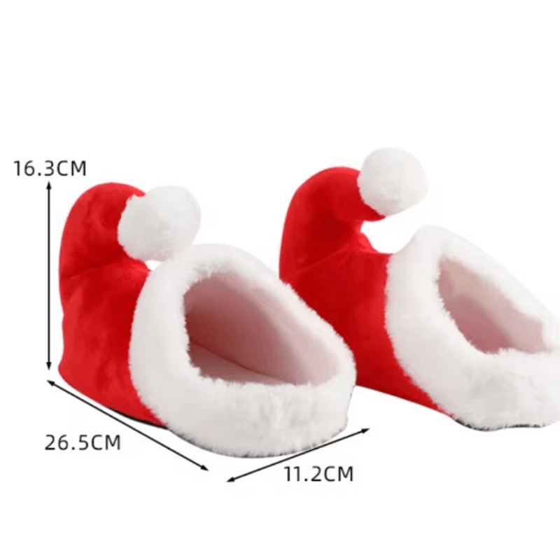 Non Slip Red Plush Christmas Slippers Cozy Santa Elf Holiday House Shoes 3
