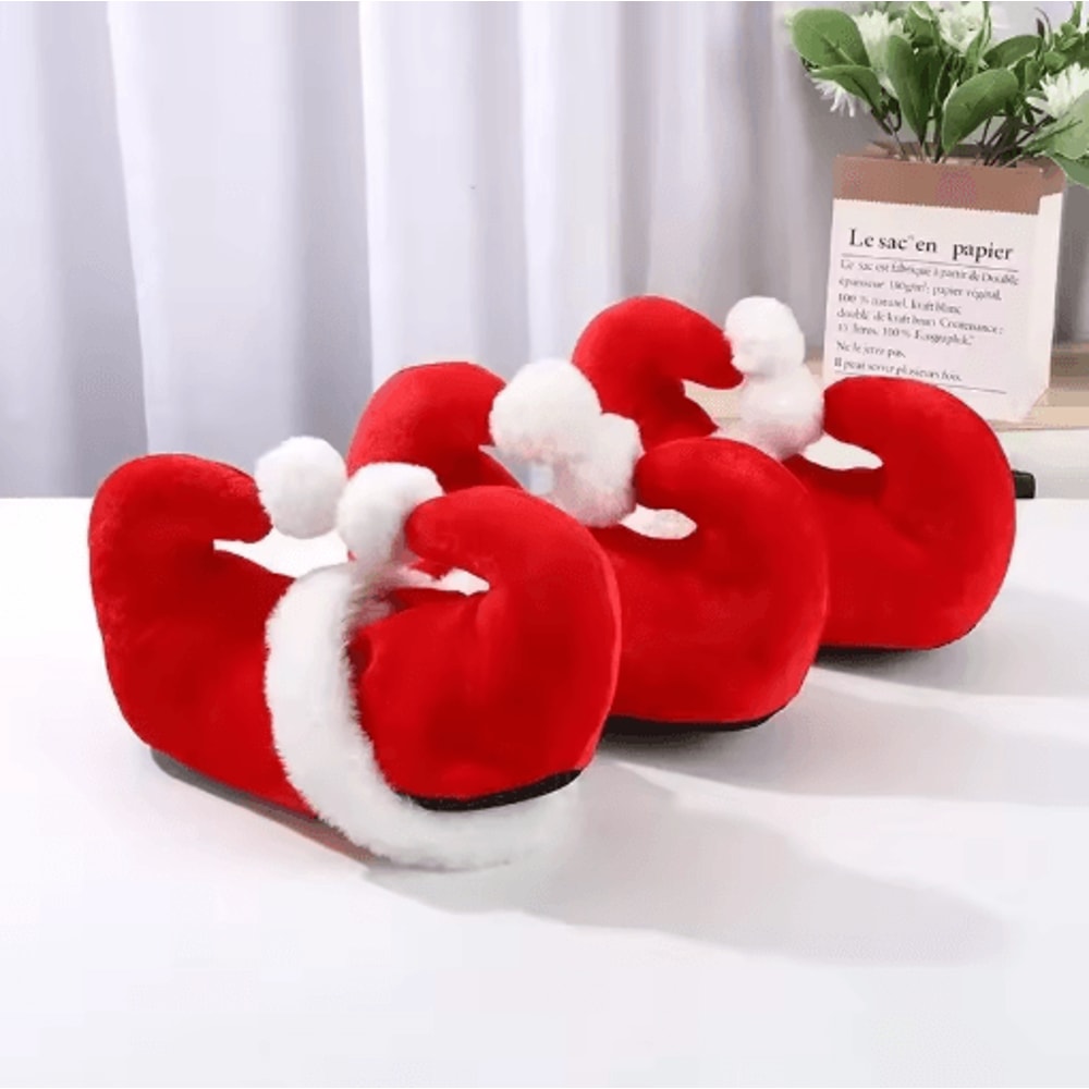 Non Slip Red Plush Christmas Slippers Cozy Santa Elf Holiday House Shoes 6