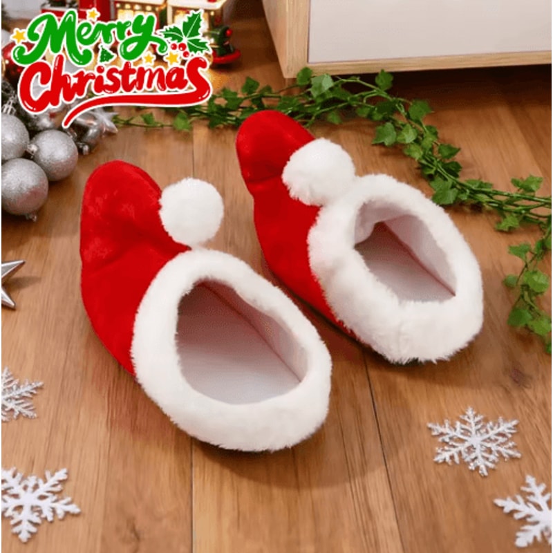 Non Slip Red Plush Christmas Slippers Cozy Santa Elf Holiday House Shoes 0