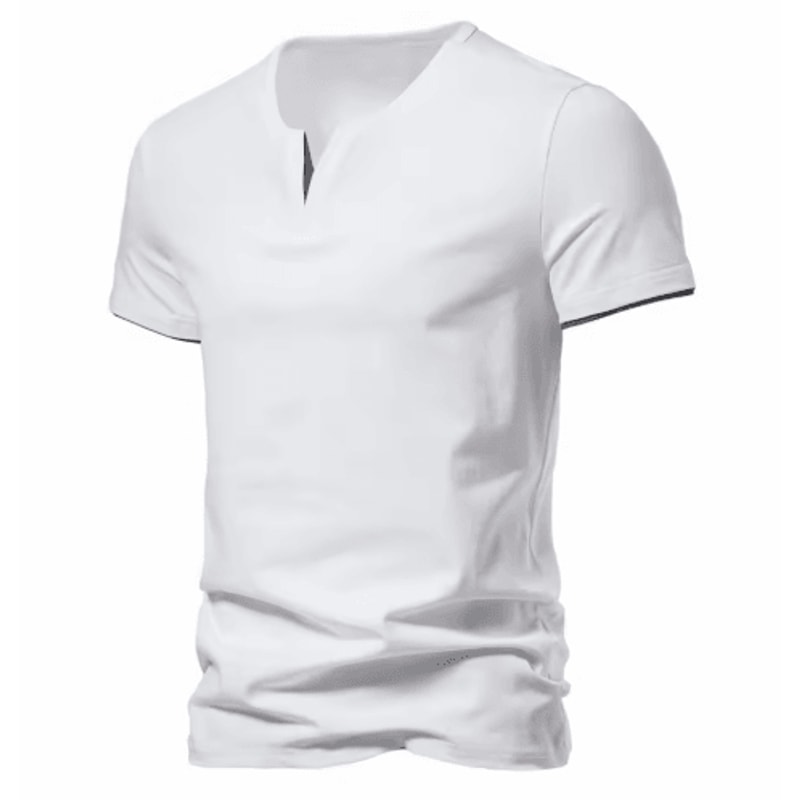 Mens Short Sleeve Henley Shirt Casual Cotton Slim Fit V Neck T Shirt 1
