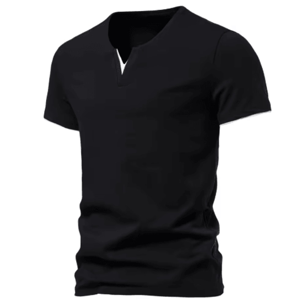 Mens Short Sleeve Henley Shirt Casual Cotton Slim Fit V Neck T Shirt 2