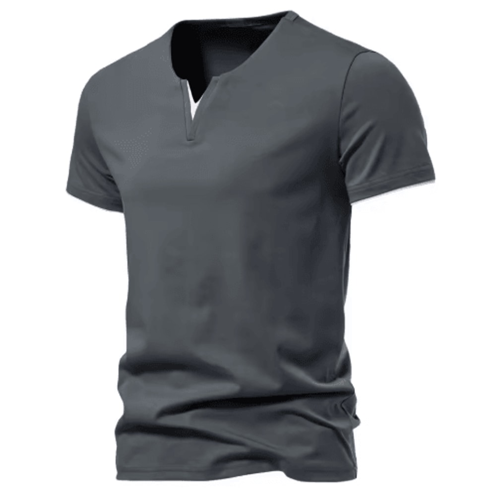 Mens Short Sleeve Henley Shirt Casual Cotton Slim Fit V Neck T Shirt 0