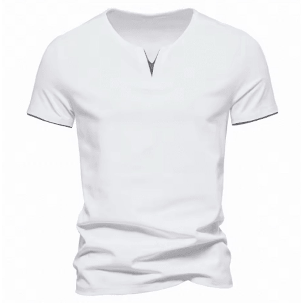 Mens Short Sleeve Henley Shirt Casual Cotton Slim Fit V Neck T Shirt 3