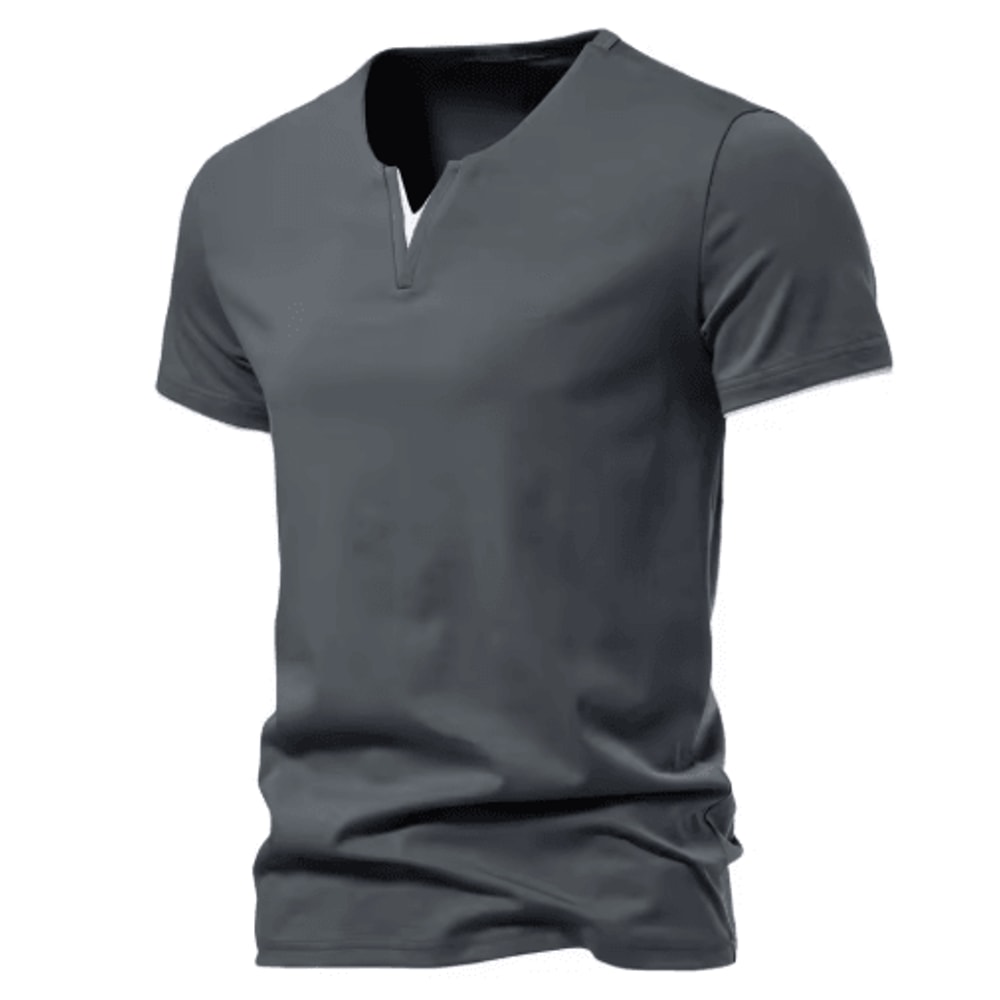 Mens Short Sleeve Henley Shirt Casual Cotton Slim Fit V Neck T Shirt 5