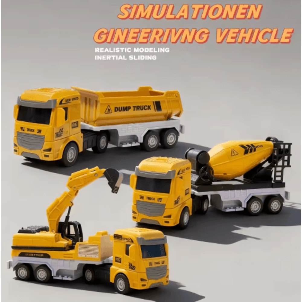 Inertia Construction Vehicle Toy Set Mixer Digger Tipper Trucks Engineering Playset Ages 3