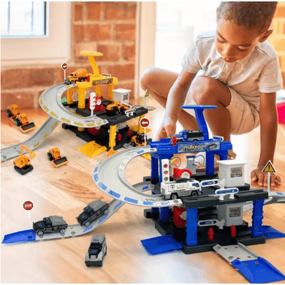 Interactive City Car Track Set With Parking Lot Road Play System 5